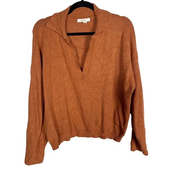 Poof Apparel Large L Rust Orange V Neck Collared Sweater Pullover Cotton Stretch - Picture 1 of 8